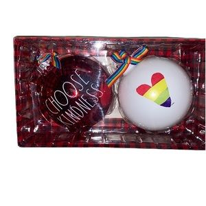 NEW Rae Dunn glass ornaments- choose kindness and rainbow heart